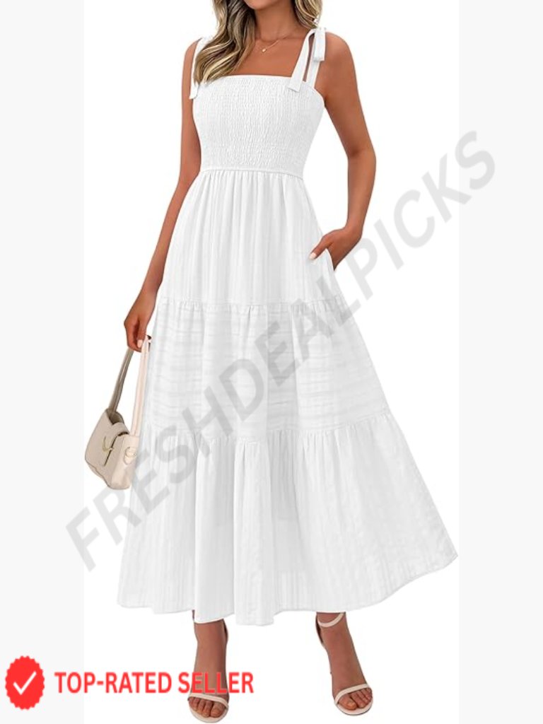 Boho Spaghetti Strap Maxi Dress Sleeveless Smocked A Line Beach Sundress Long